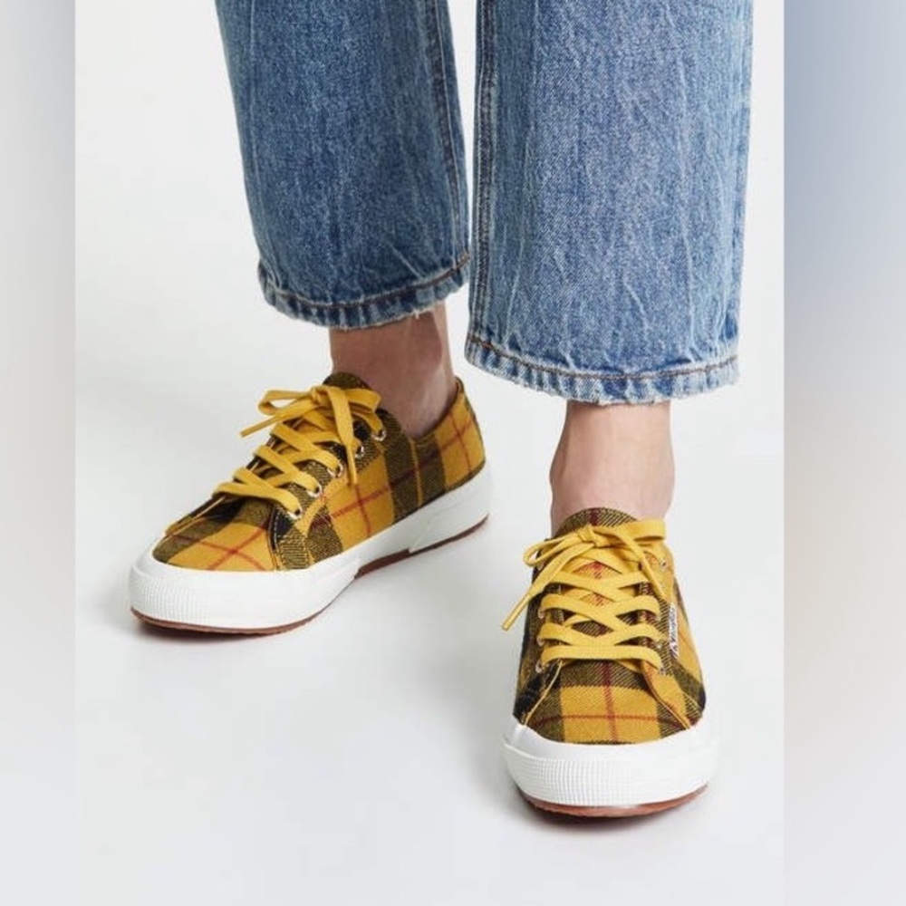 Superga yellow plaid sneakers
